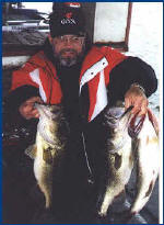  Jerry Sheeks holding all three of his Lake Fork bass from left to right they measured: #1=21 inches, #2=22 inches, and #3= 23 inches.