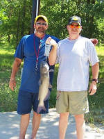 Michael Tutton caught a 3.0 bass on a baby brush hog and this 7.1 catfish on the same bait, fishing Carolina rig. 