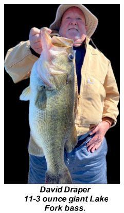 David Draper is holding a 11-3ounce giant Lake Fork bass. 